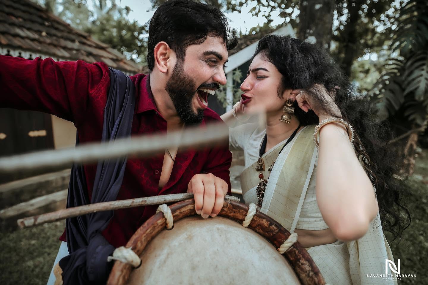 A joyful couple and music at a celebration
